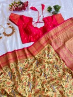 Yellow And Pink Soft Handloom Banarasi Silk Saree